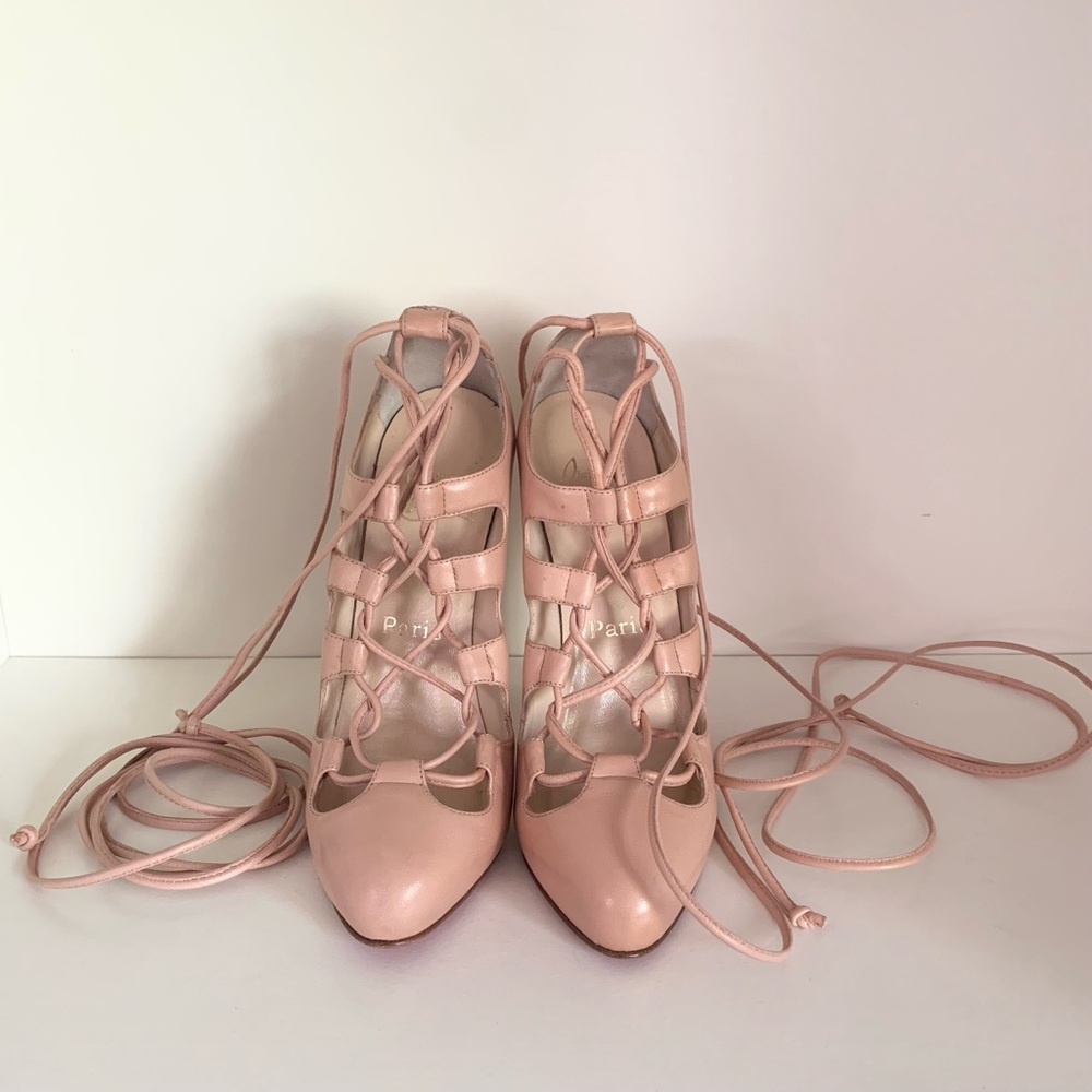New Christian Louboutin nude Lace-Up Heels - Picture 4 of 16